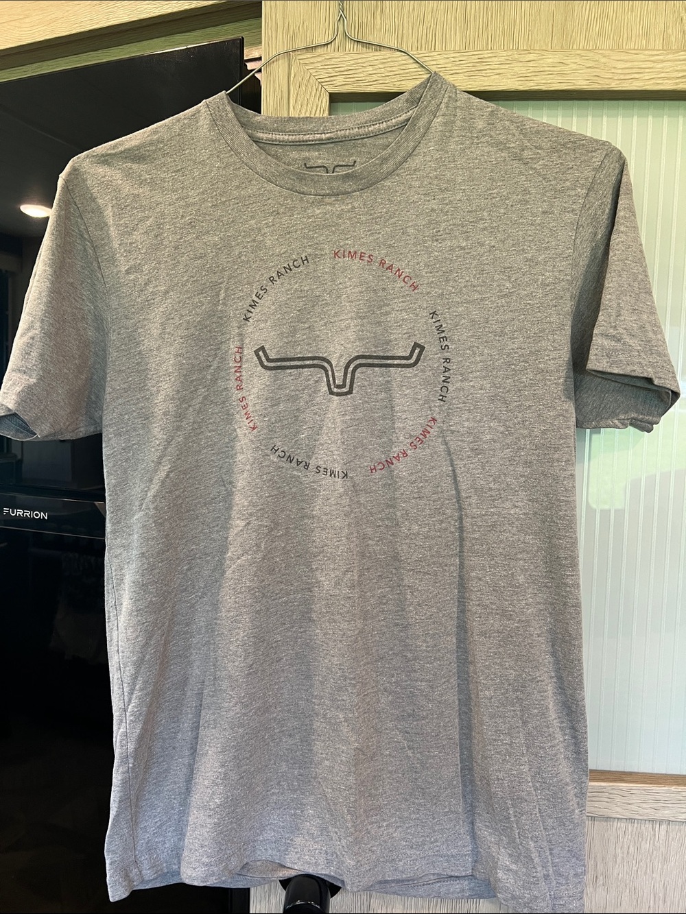 Men’s Kimes Ranch Heather Gray Short Sleeve Logo Tee with Red Accents